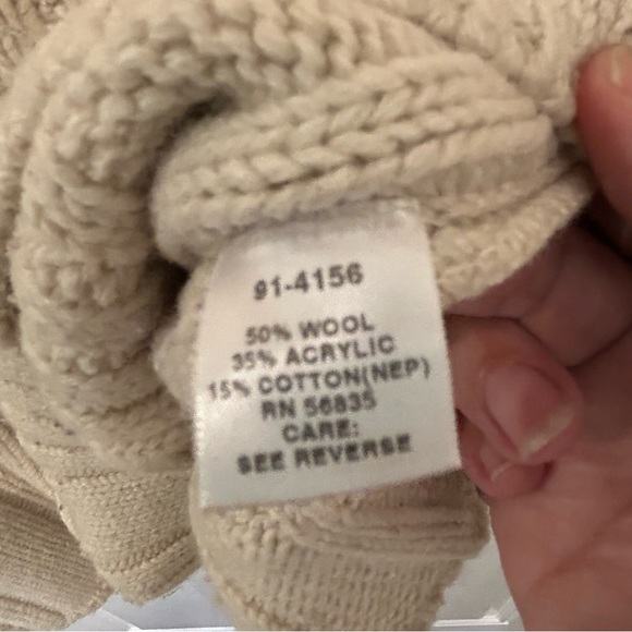 Cabelas Nordic Pullover Sweater Sz XL Tan Wool Blend Heavy Rib Knit Women’s - Picture 5 of 6